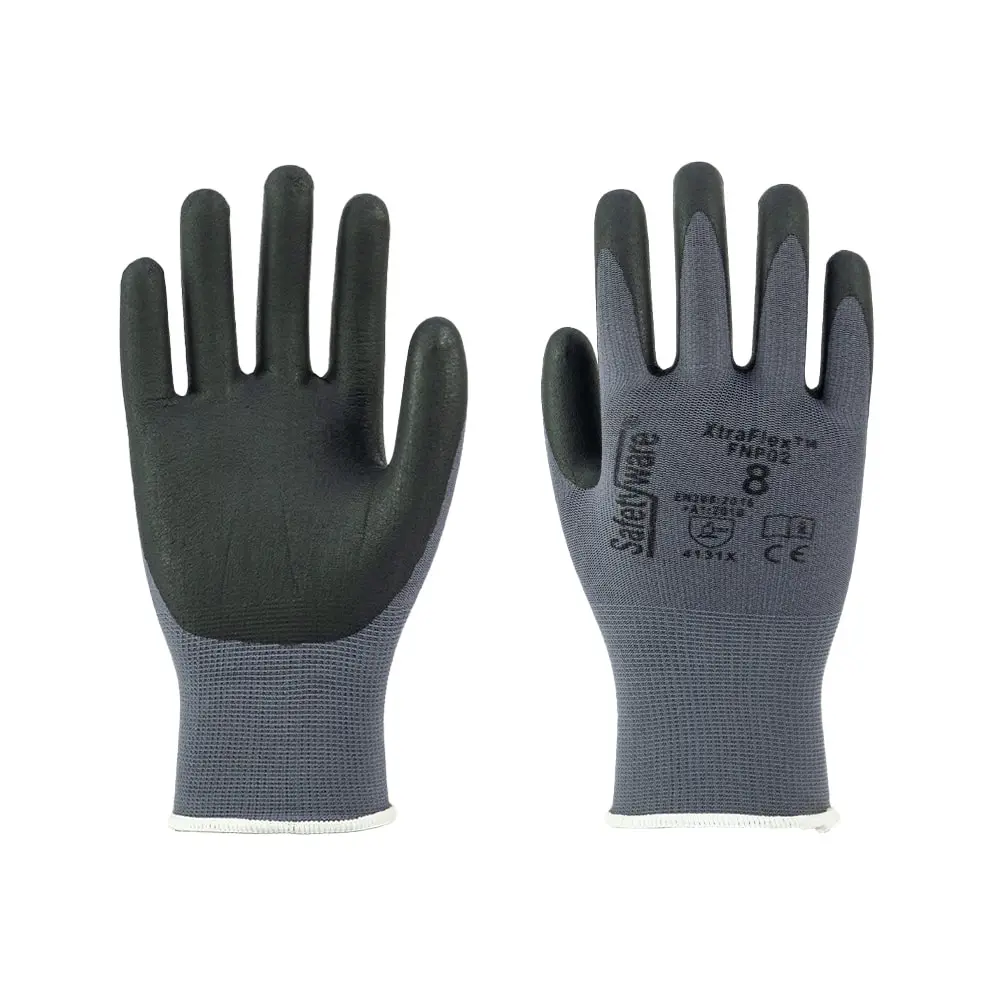 [FNP02-SM] ถุงมือ SAFETYWARE XtraFlex FNP02 เคลือบฝ่ามือไมโครโฟมไนไตรล์ (S / 7)