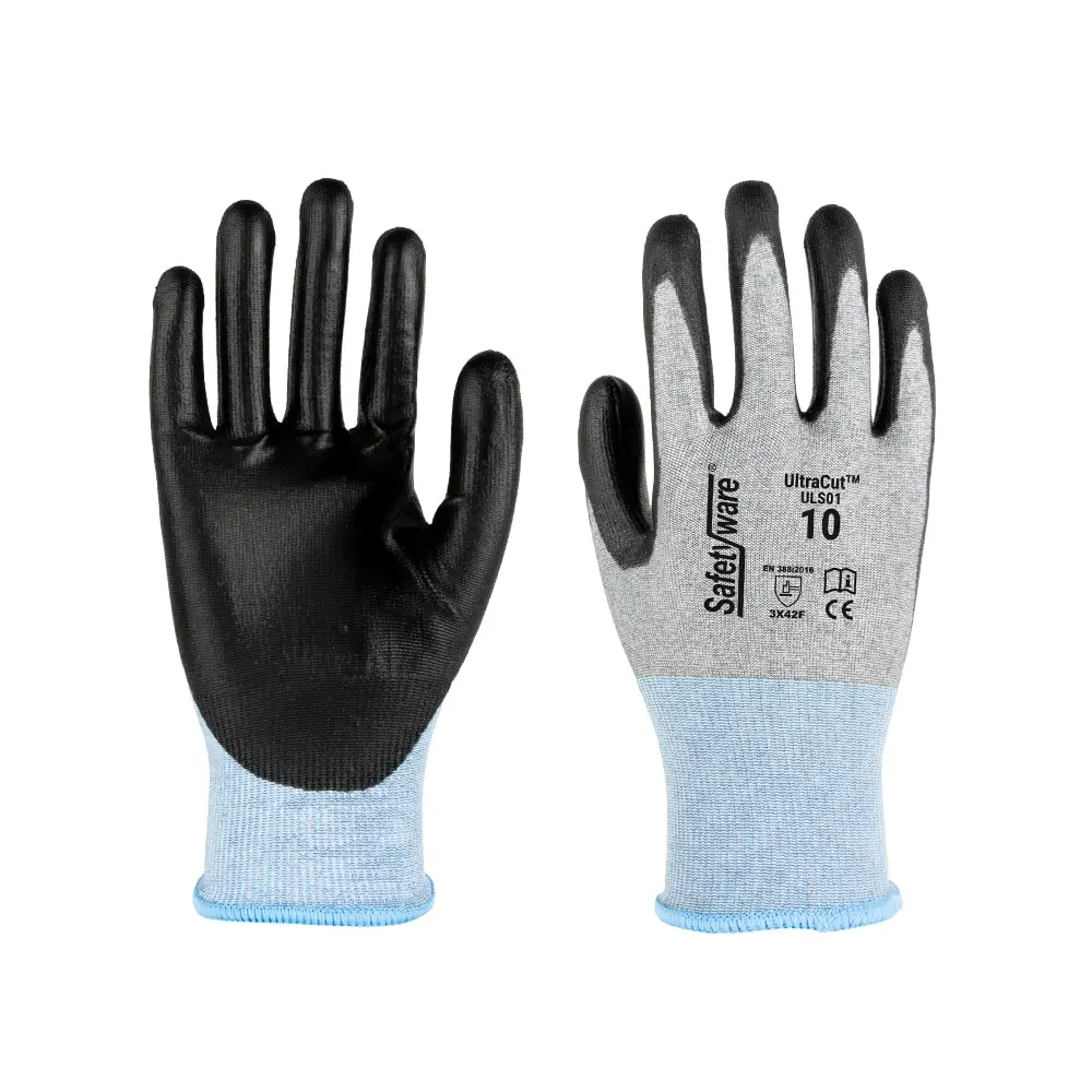 [ULS01-SM] SAFETYWARE ซีรีส์ UltraCut รุ่น ULS01 ถุงมือกันบาด ระดับ F พร้อมซับในผสม HPPE ถักแบบเกจ 18 และเคลือบPUที่ฝ่ามือ  (S / 7)