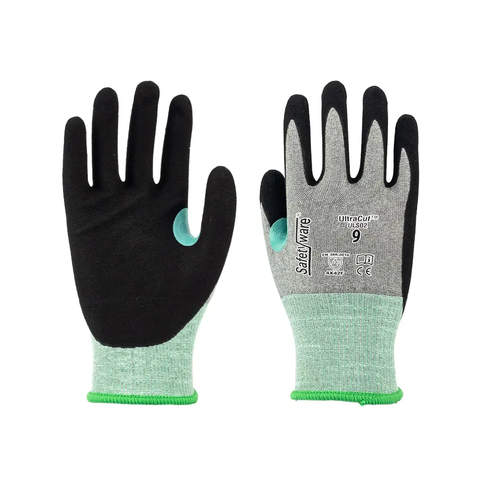 [ULS02-SM] SAFETYWARE ซีรีส์ UltraTouch รุ่น ULS02ถุงมือ  กันบาดระดับ F พร้อมซับใน HPPE ผสมถักแบบเกจ 18 และเคลือบฝ่ามือแบบ S-Touch พร้อมเสริมไนไตรล์บริเวณง่ามนิ้ว (S / 7)